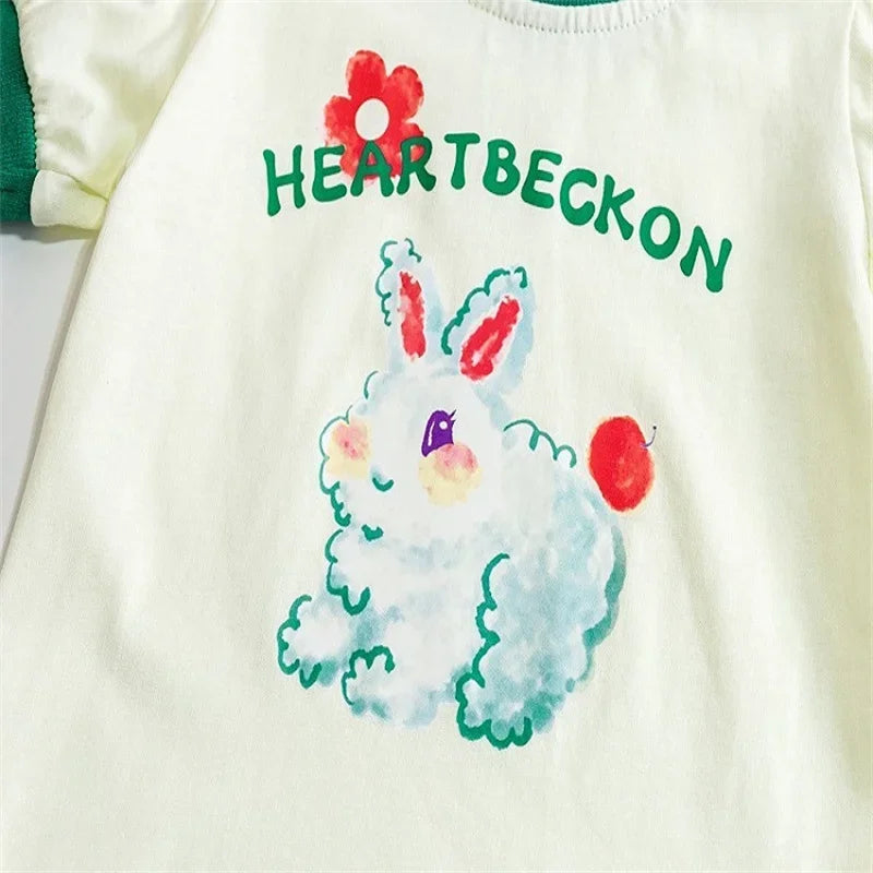 Baby Sets Girls Cute Suit Summer New Outfit Kids Short Sleeve   Cartoon T-Shirt Floral Pants 2-Piece Children Casual Clothing