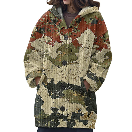 Trendy Camouflage Hooded Cardigan Coats Soft Button-Up Front All-Season Comfort for Outdoor & Indoor Wear Durable Casual Style