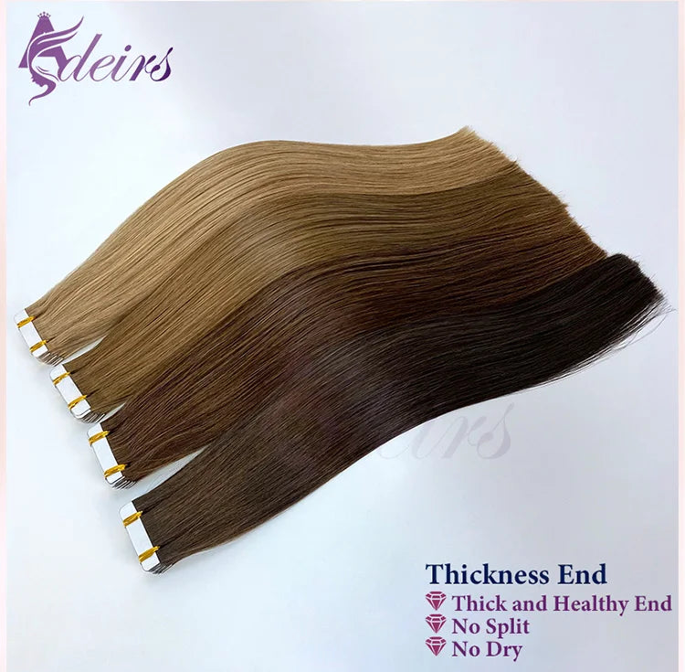 ADEIRS Straight Tape In Human Hair Extensions 100% Real Hair Extensions 16"-24" Black Brown Blonde #613 Invisible Tape In