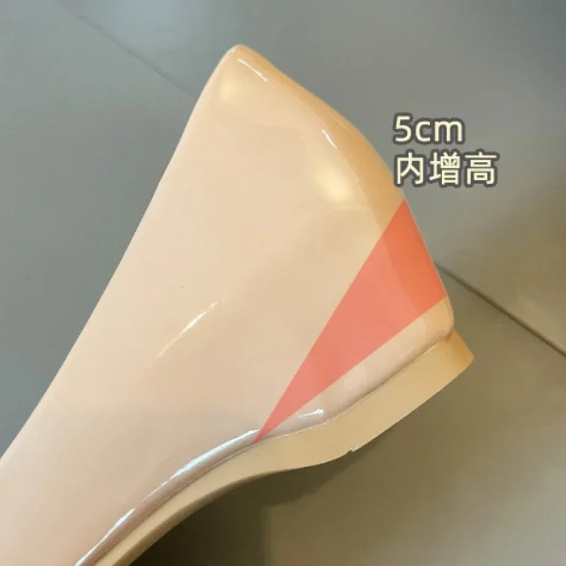 Fashion Flats Women Low Heels 5cm Internal Height Increasing Shoe Women Shoes Pointed Toe Patent Leather Office Driving Shoes