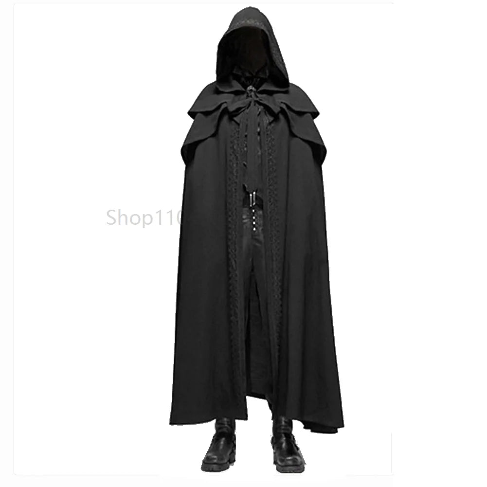 Medieval Vintage Hooded Loose Black Cloak Coats Windproof Trench Chic Winter Long Cape Poncho Gothic Men Women