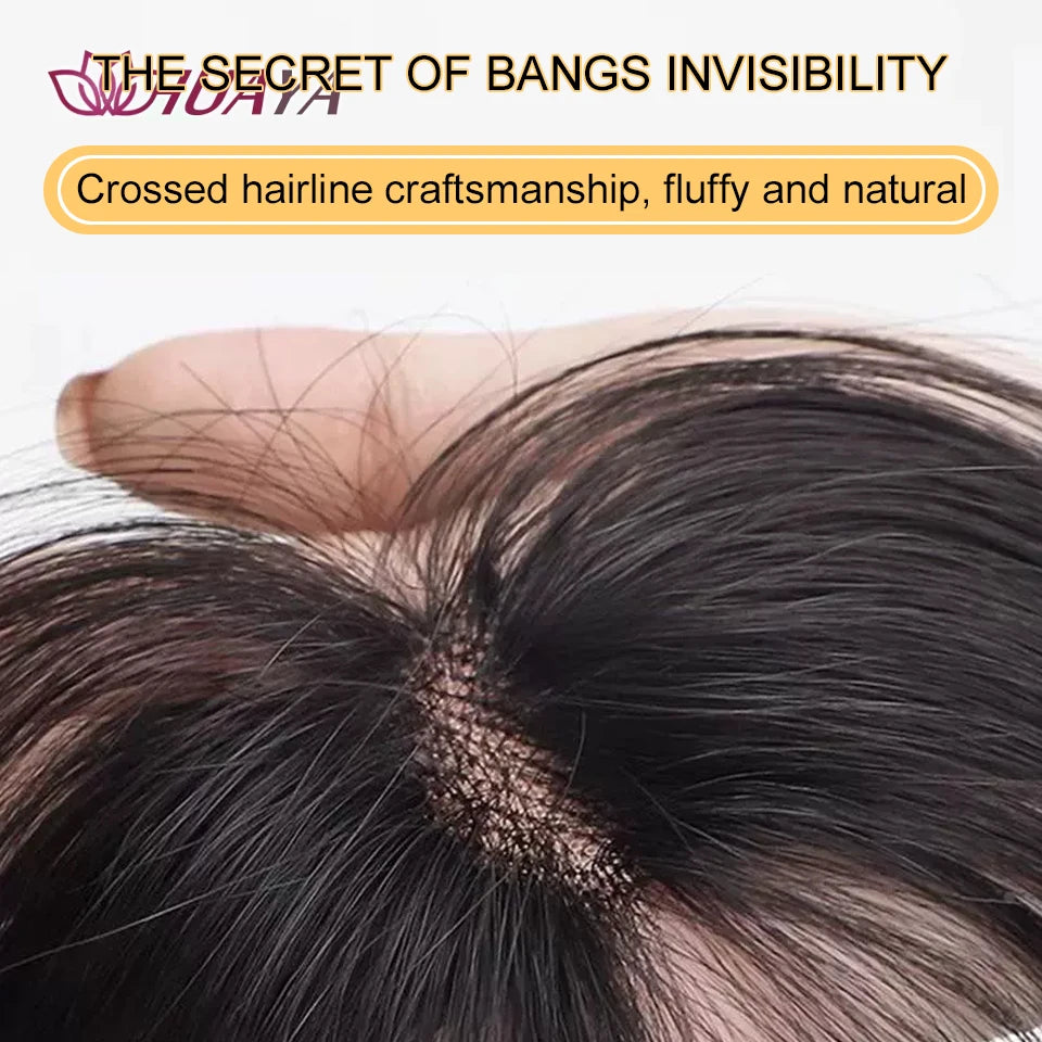 Invisible Middle-part Bangs For Girl Synthetic Hair Topper Clips on Fringe Hairpiece With Two Sides Temple Natural Fake Bangs