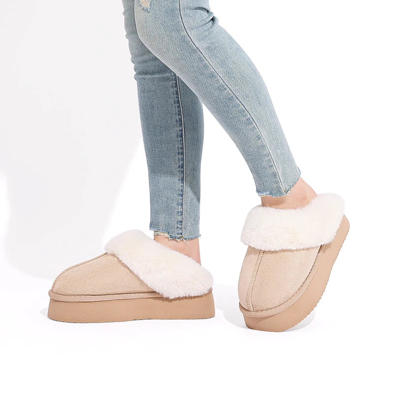 Smile Winter Fluffy Women Fuzzy Slippers Warm Short Plush Non-slip Cozy Soft Cotton Slippers  Indoor Fleece Lined Fur Slippers