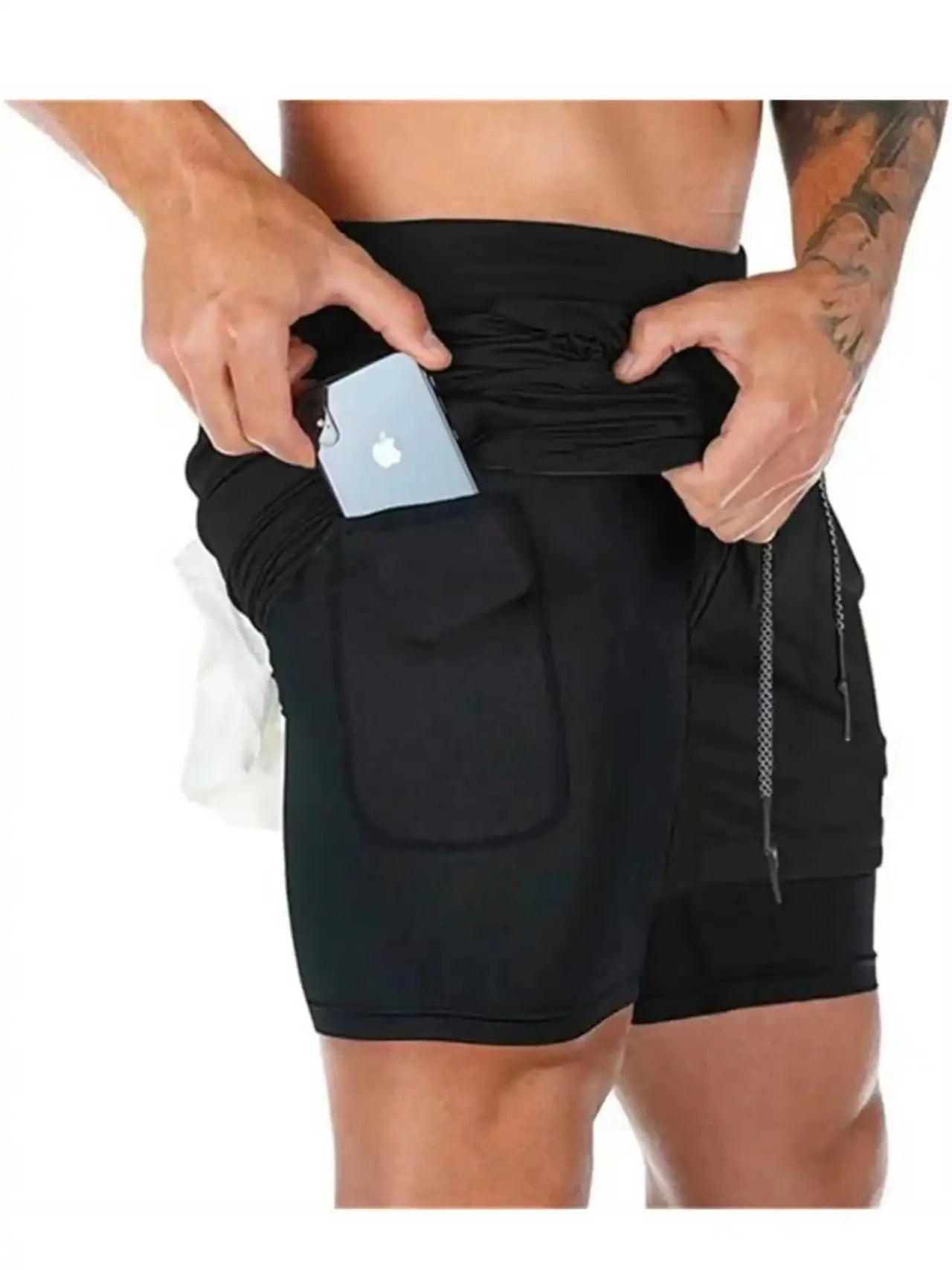 Training Jogging Men's Fitness Jogging Sports Basketball Training Pants 2-in-1 Double-layer Multifunctional Shorts Double Deck