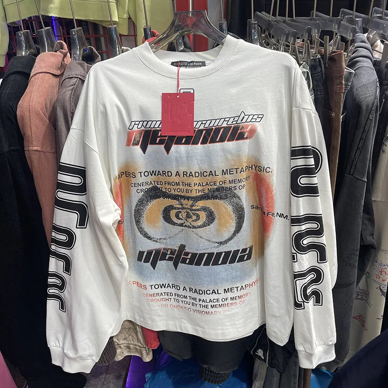 Best Quality Cotton Cement White RRR-123 Base T-Shirt Men Women High Street Graphics Logo Print RRR123  Long Sleeve T Shirt Tee