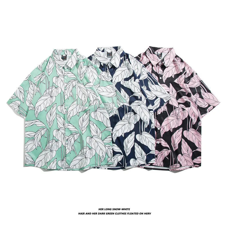 Men's Hawaiian Polyester Summer Short Sleeve Shirt Tropical Leaf 3D Pattern Printing Beach Male Shirts Casual Blouse For Men