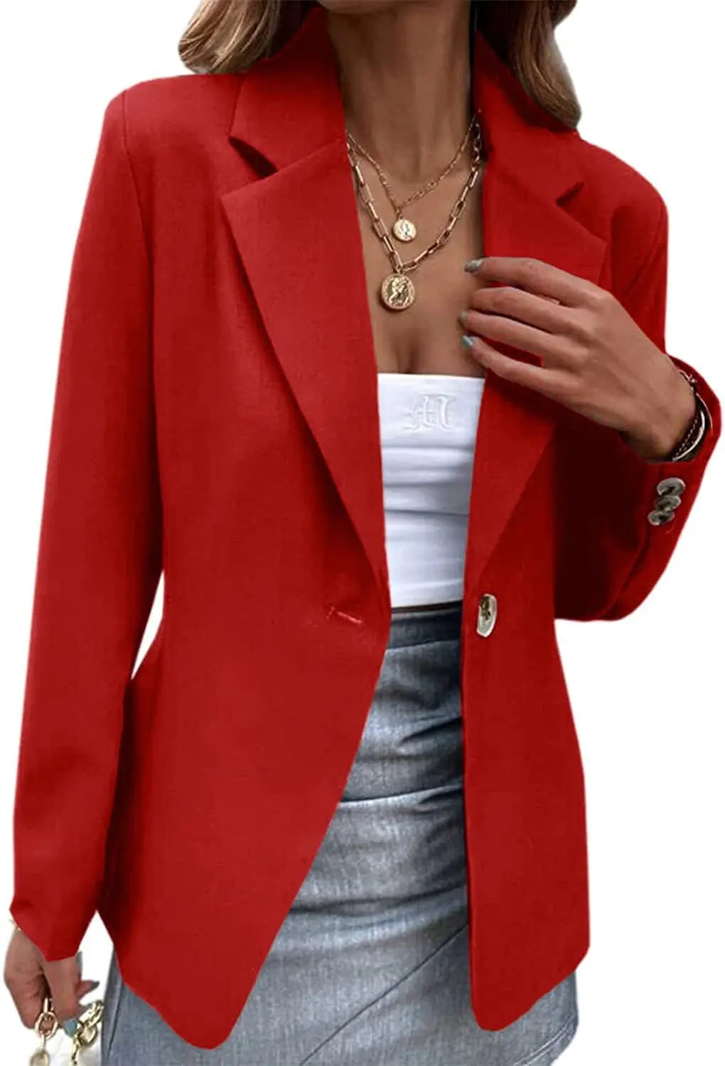 Spring Womens Office Blazer Long Sleeve One Button Solid Color Jacket