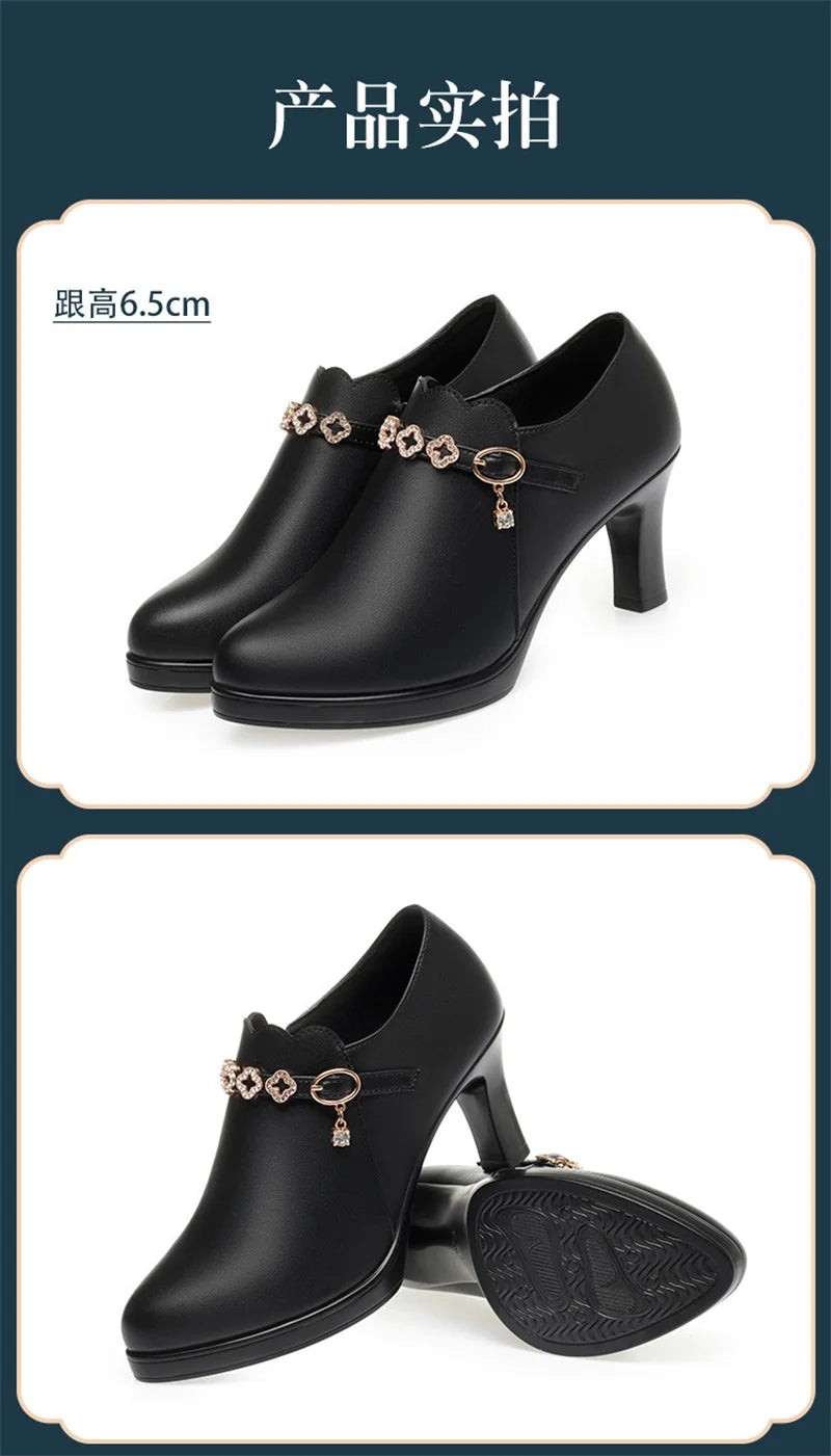 Temperament Fashionable And Versatile Deep Mouth Spring And Autumn Comfortable High Heels Soft Sole Soft Side Single Shoes