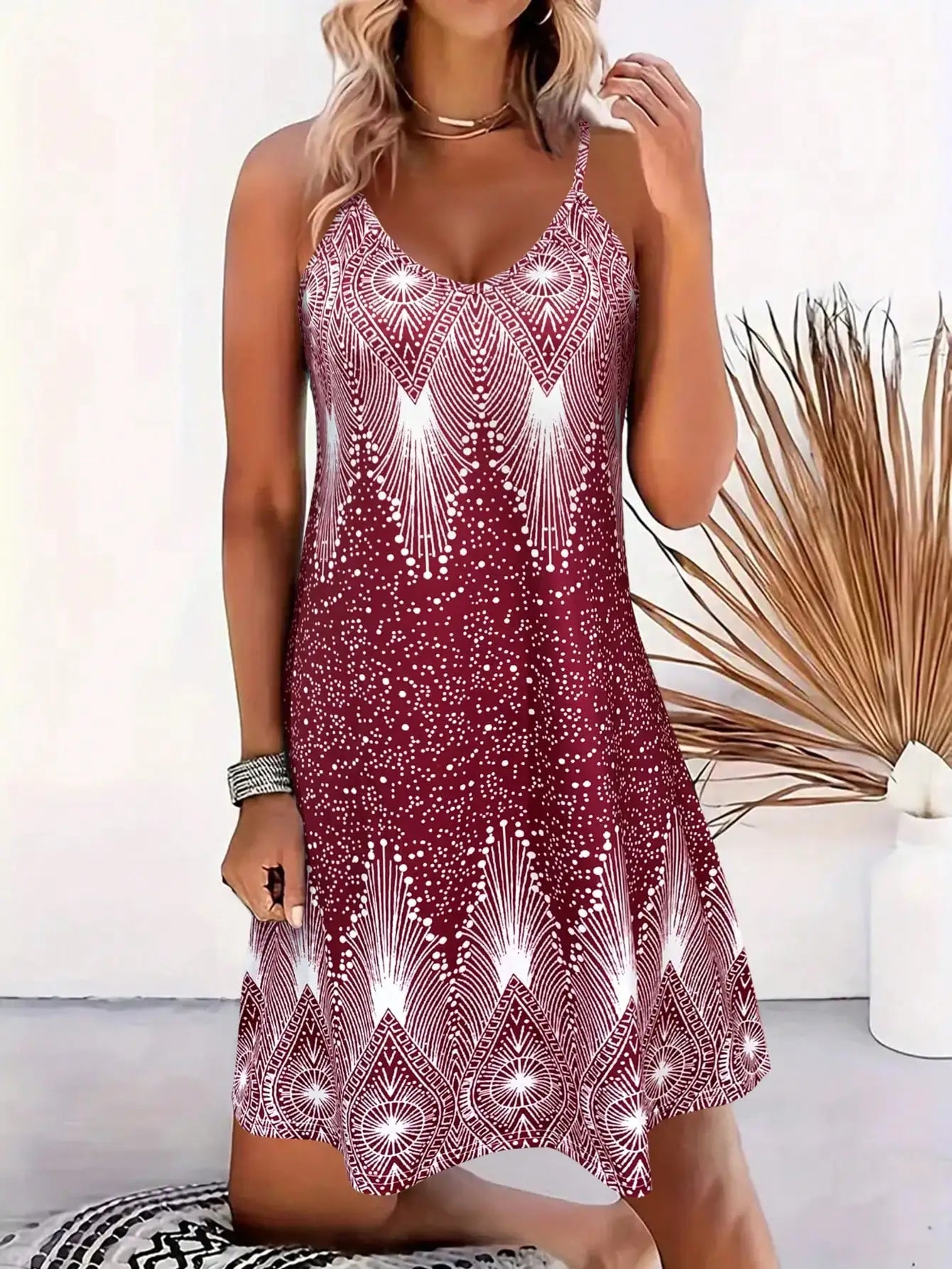 Womens Floral Strappy Sundress V Neck Sleeveless Beach Casual Summer Dress
