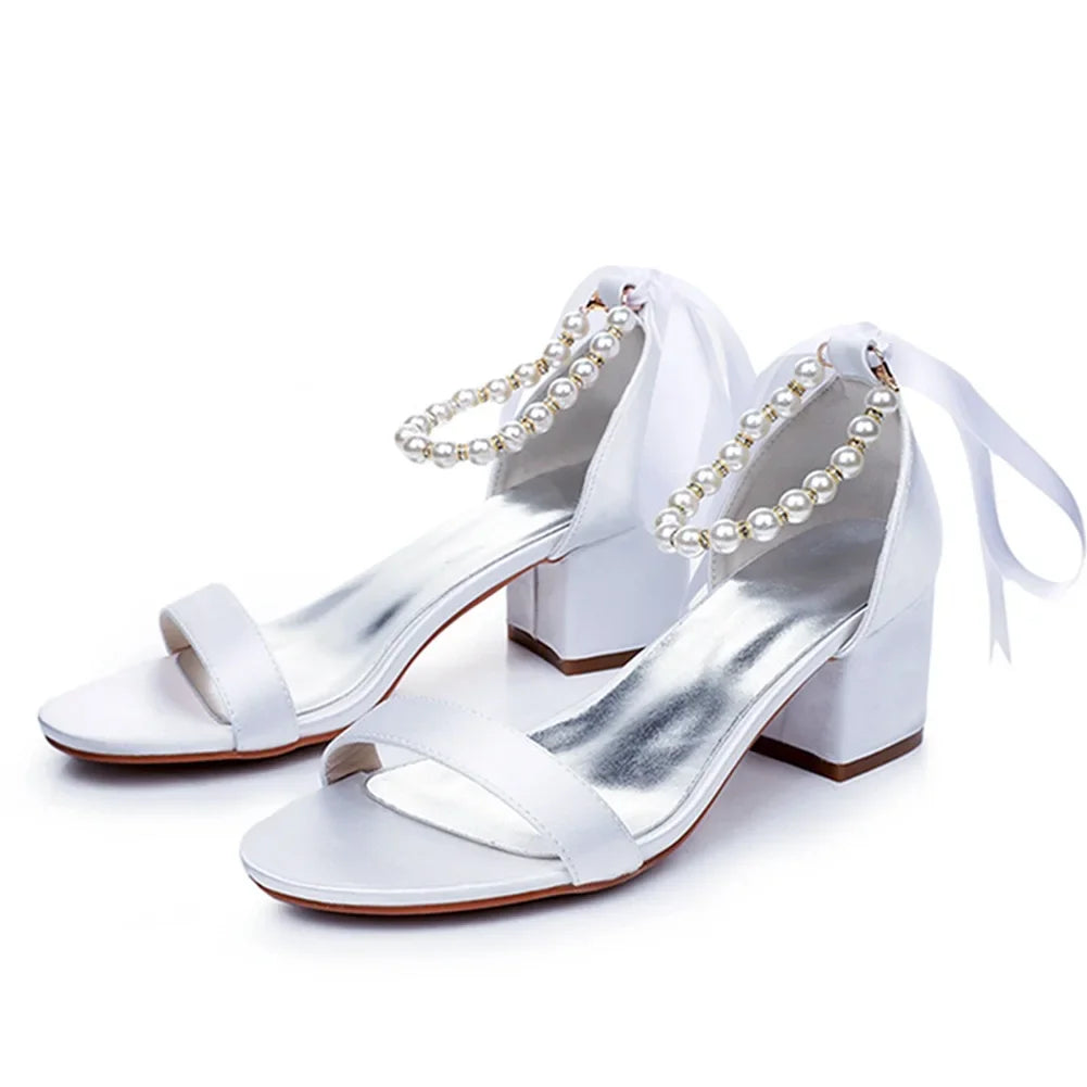 String Bead Sandals for Women Summer Peep Toe Sandals Ladies Fashion Ribbon Bow Thick High Heels Sexy Wedges Wedding Shoes 35-43