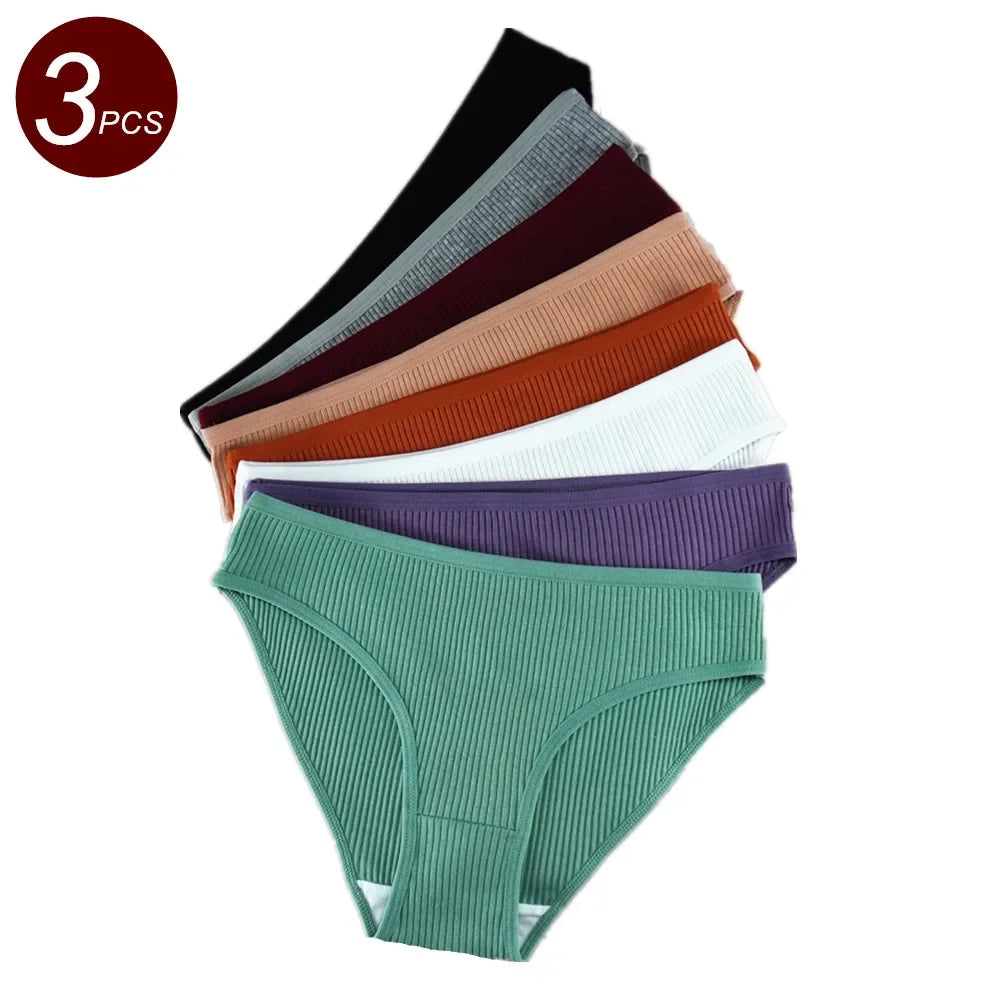 UNWE 3PCS/Pack Ribbed Cotton Seamless Panties for Women Briefs Pack Comfortable Ladies Underwear Sets