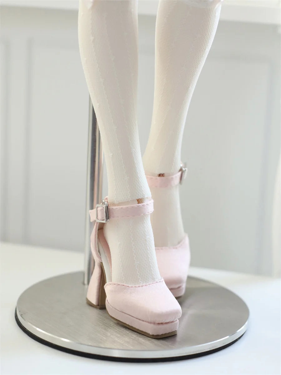 BJD Doll Shoes Toys GL/DFH 1/4 Girls High Heels Square Toe Pink White Black Soft Silk Elegant Glossy Leather Doll Accessories