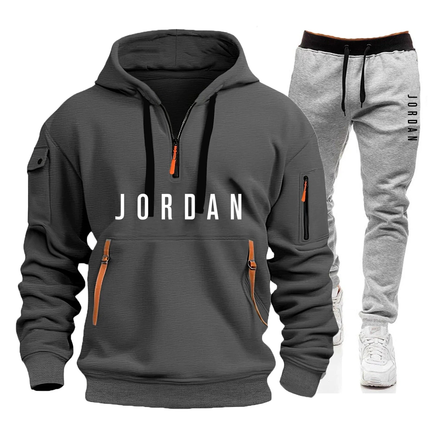 Autumn and winter men's sweatshirt set, fashionable and casual set, windproof thickened men's sportswear and pants 2-piece set