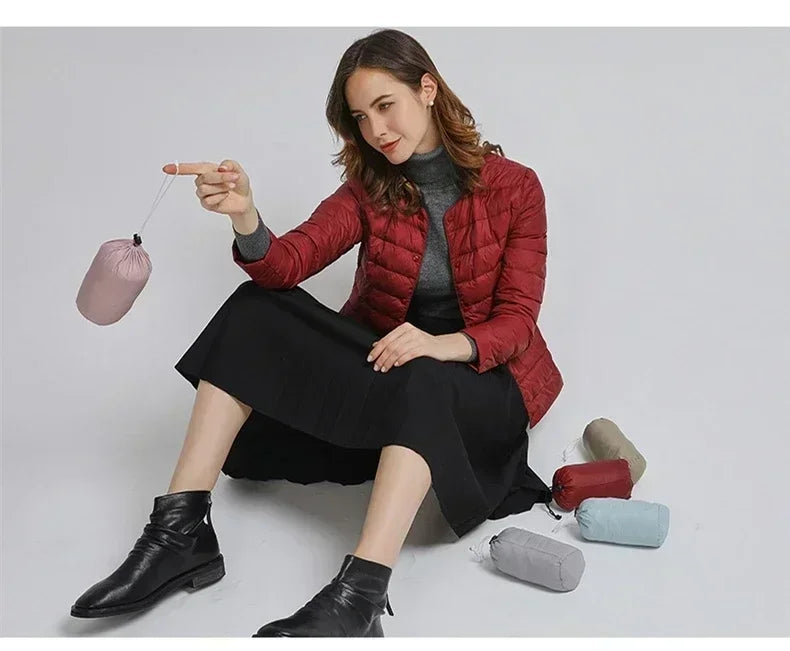 2024 New Autumn Winter Warm Ultra Light Weight Puffer Coats Down Jacket Women Slim Jacket Female Fashion White Duck Down Coat