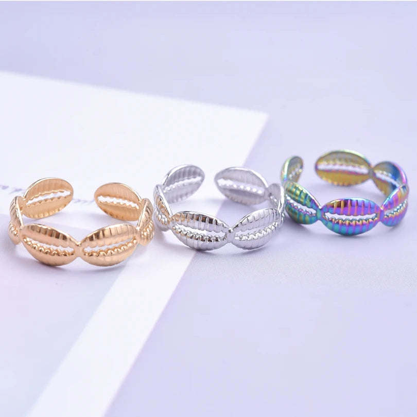 Fashion 5pcs/lot Marine Jewelry Sea Animals Conch Starfish Shell Rings Stainless Steel Rings Jellyfish Scallop Oceans Women Gift