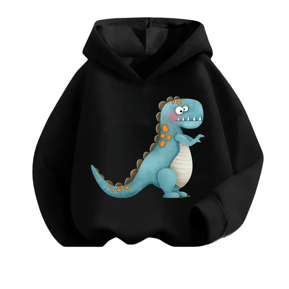 New Cartoon Dinosaur Print Children's Hooded Sweatshirt Boy Girl Autumn Winter Daily Outdoor Casual Wear Loose Warm Sportswear BAZAARHUBO