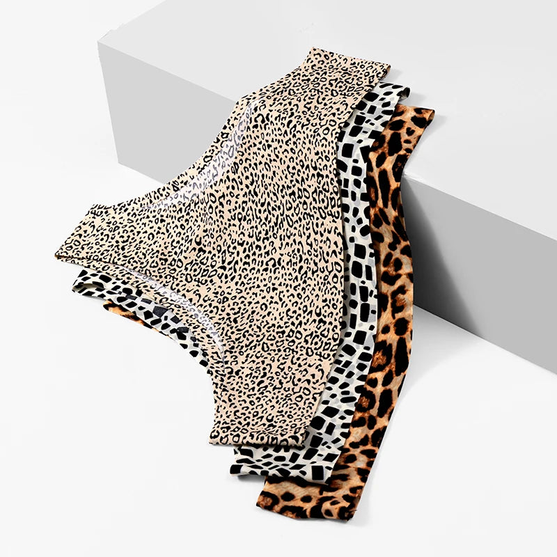POBLADOR Women's Panties Fashion Leopard Bikini Sexy Thongs Seamless G-Strings Intimate Satin Lingerie Sports Fitness Underpants