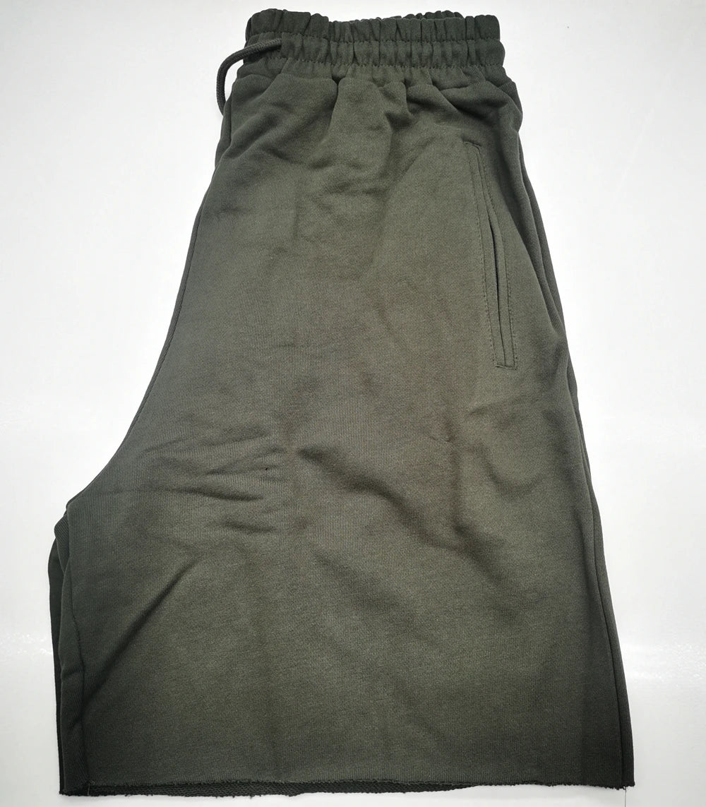 Men Cotton Shorts Thick 380g Bodybuilding Short Sweatpants Fitness Jogger Gym Men Kanye Grey West Shorts Black Zipper Pockets