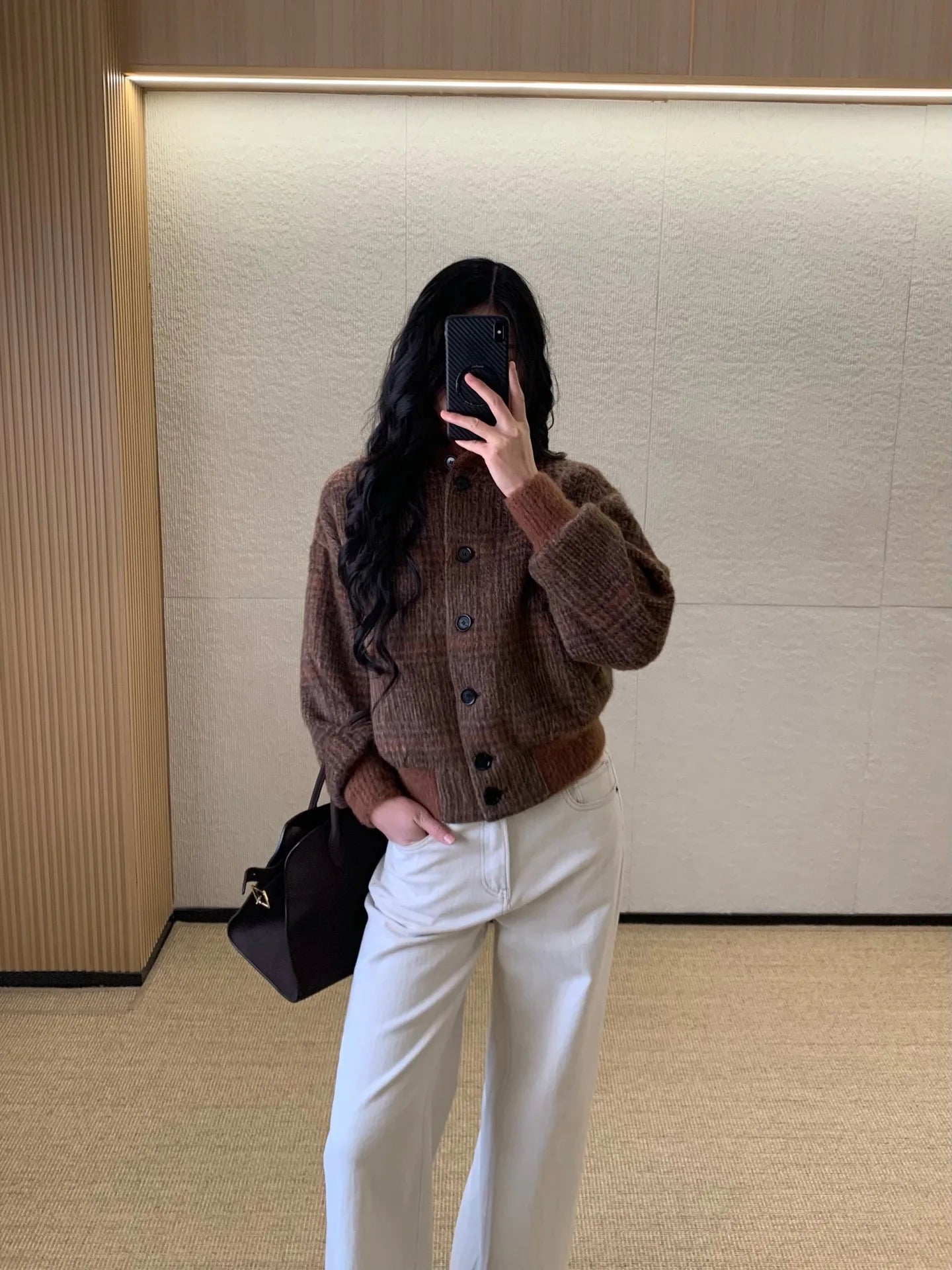 26 Spring New Arrival Women's Vintage Plaid Wool Blend Stand Collar Jacket