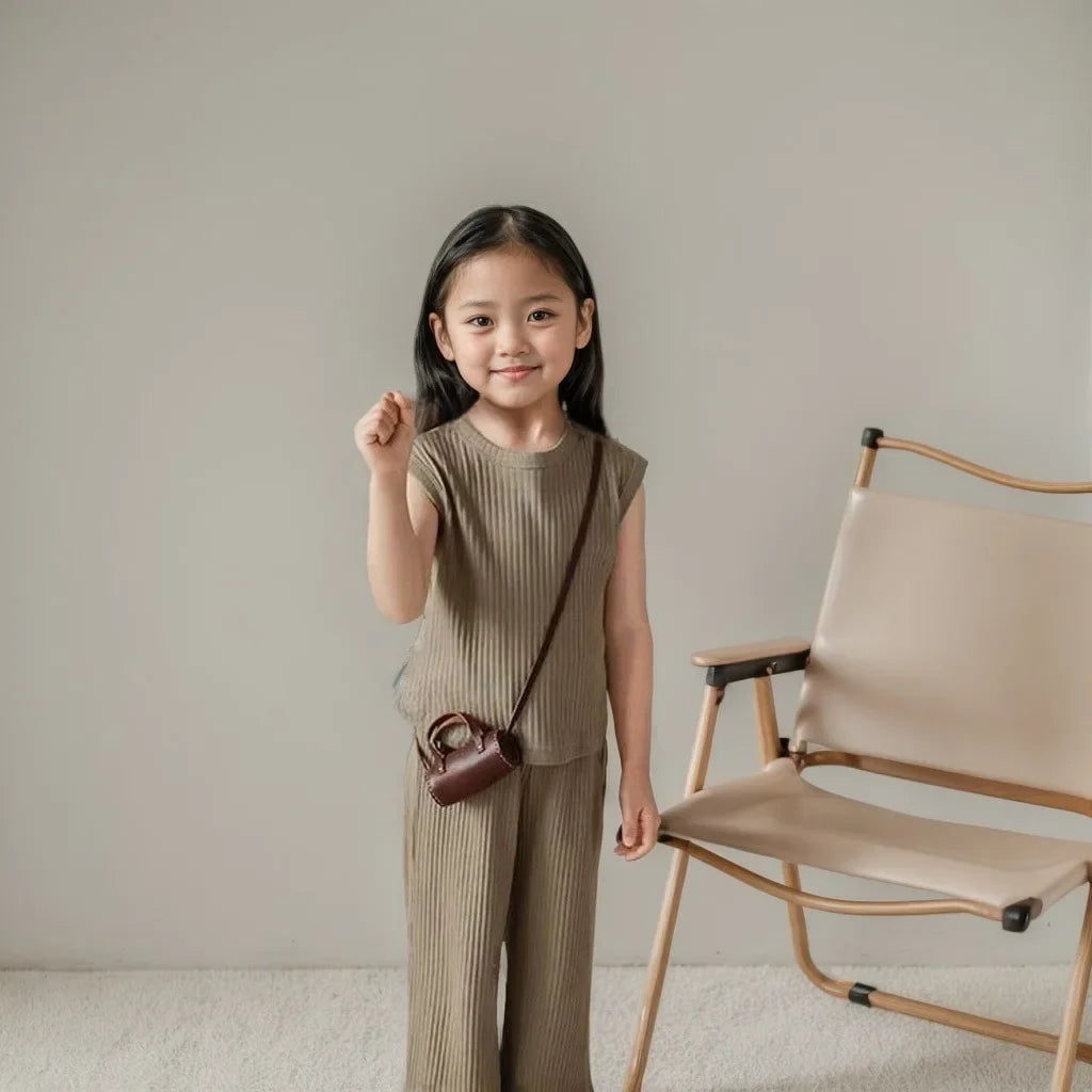 1pcs Summer Children's Clothing Sets Girls Kids Toddler Clothes Solid Color T-shirt Tank Top +Length Pants  Baby Girl Clothes