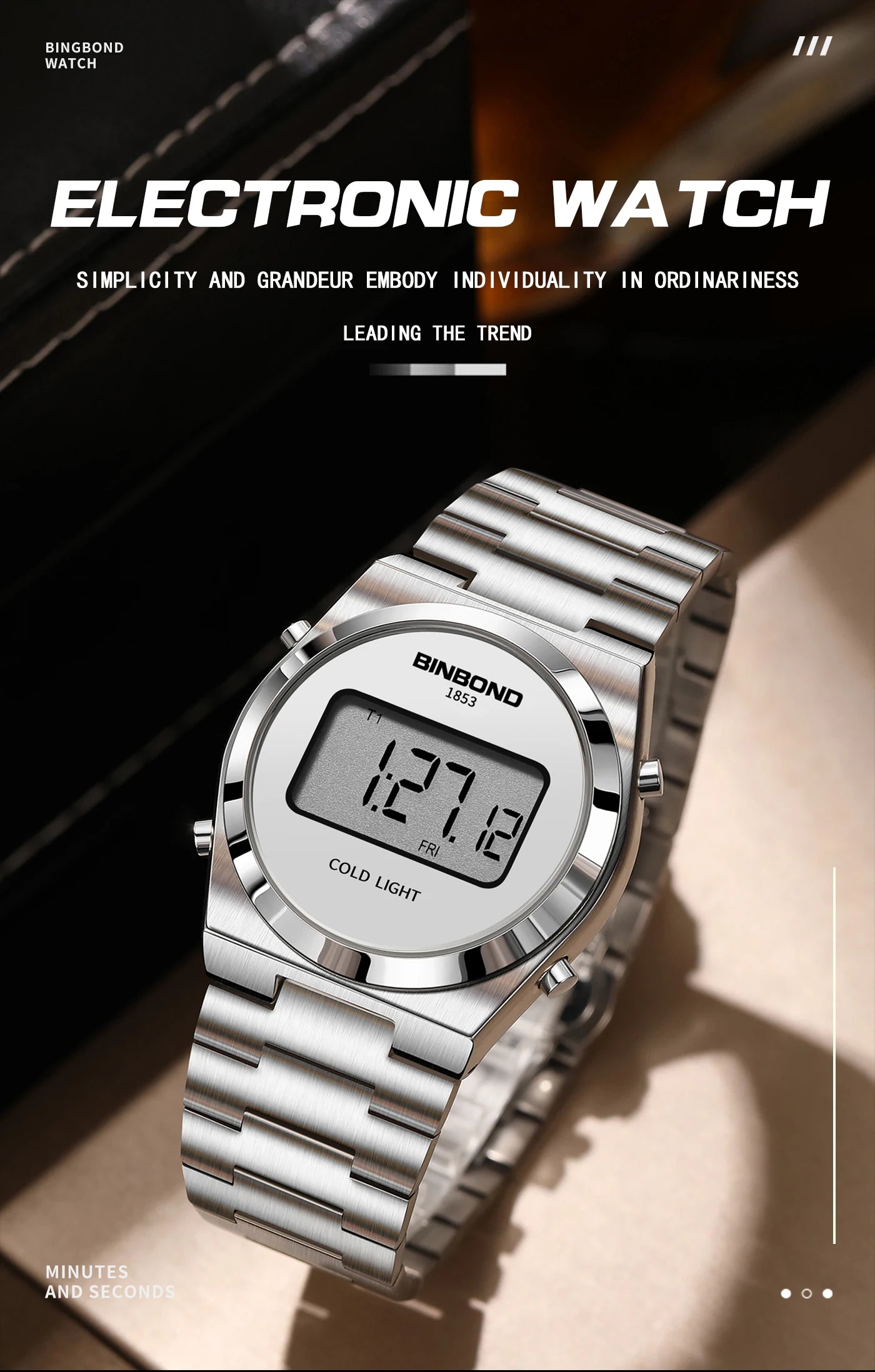 BINBOND New Men Electron Watch Luxury Stainless Steel LED Digital Waterproof Men Wristwatch Luminous Sports Clock Reloj Hombre