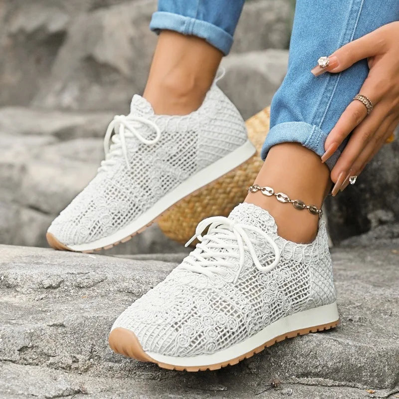 2026 Brown Knit Breathable Womens Sneakers Shoes New Platform Flats Woman Plus Size 43 Non Slip Casual Shoes Mesh Tenis De Mujer