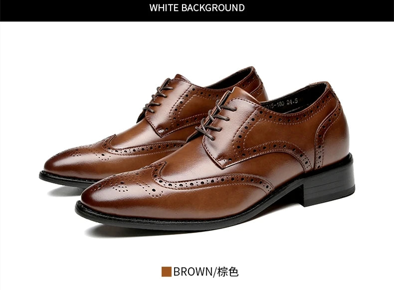 High Quality Genuine Leather Brogue Men Elevator Shoes 6CM Height Increase Oxford Men Formal Dress Shoes Business Office Wedding