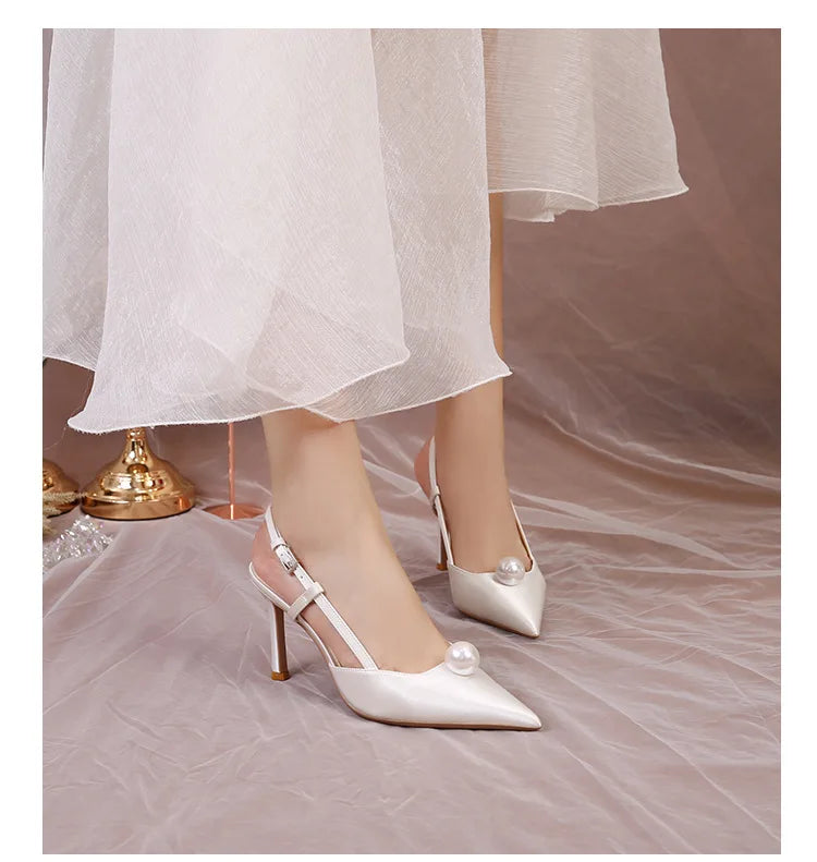 Female Wedding Shoes Summer New Pointed Toe Stiletto Sandals White Bridesmaid High Heels 6.5/8.5CM Pumps Women Chaussures Femme
