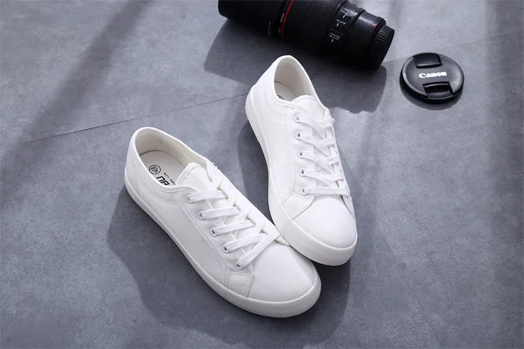 Unisex White Canvas Shoes Casual Summer Vulcanized Shoes Lace-up Students Cloth Shoe Women's Flats Sneakers Women Board Shoes
