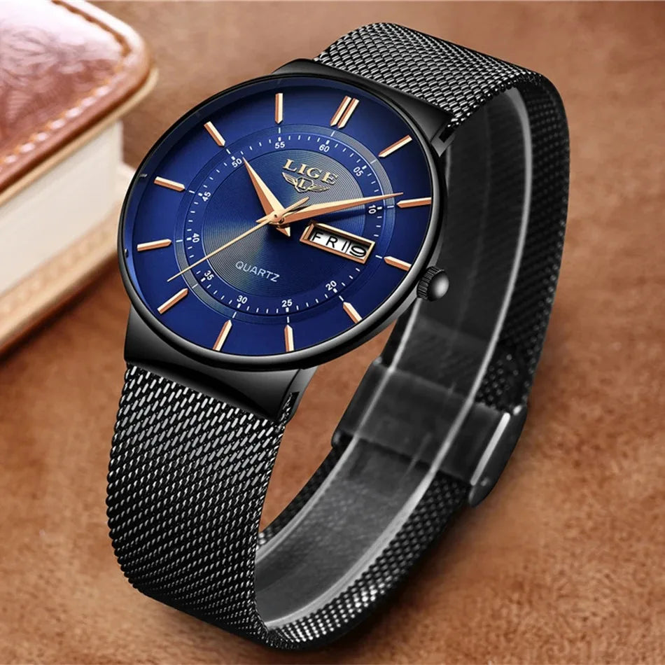 LIGE Fashion Man Watch Waterproof Sport Calendar Quartz Watch Men Top Brand Luxury Steel Strap Men's Watches Relogio Masculino