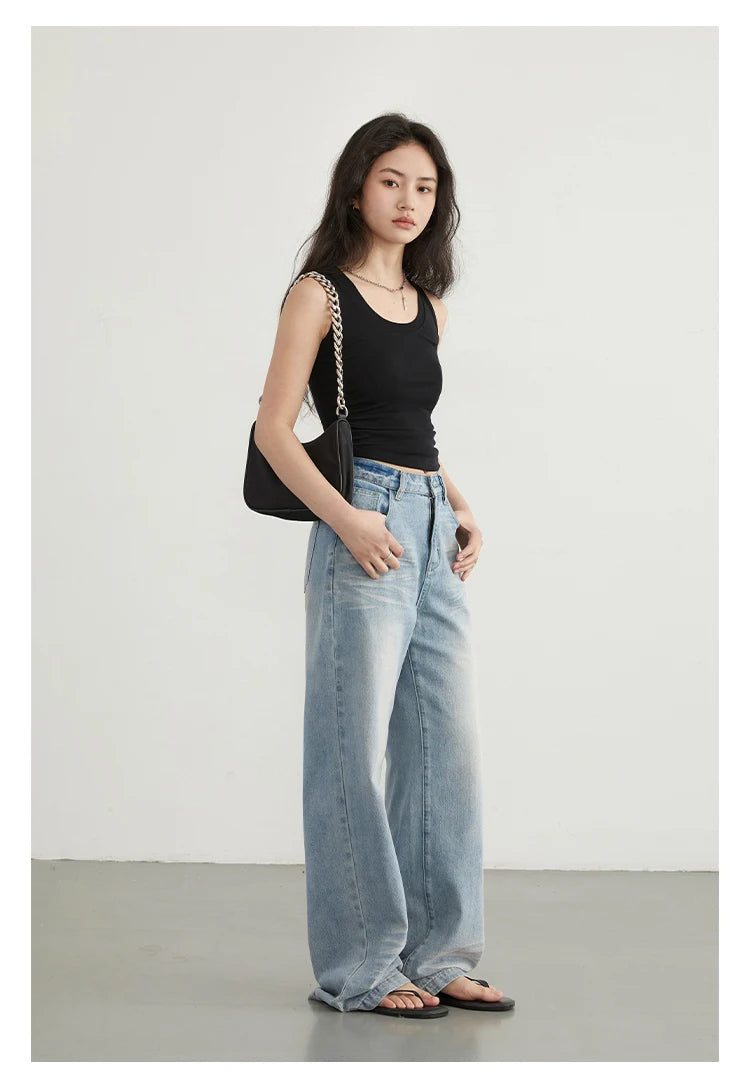 CHIC VEN Women Tanks New Solid Color Tees U-neck Pleated Vest Suspender Sleeveless Slim Female Top Spring Summer 2024