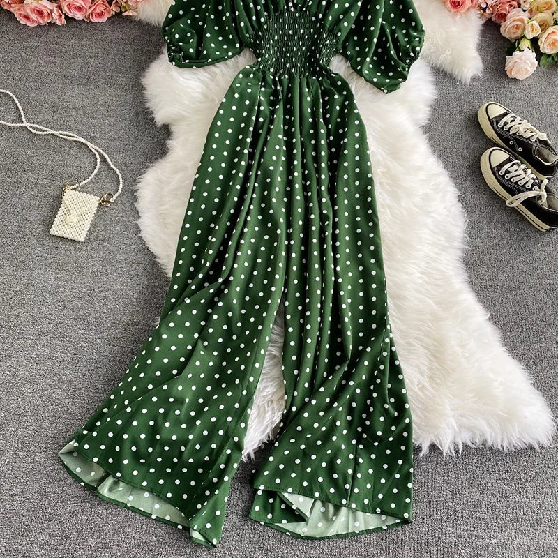 V Neck Sexy Dolman Sleeves Waist Slim Floral Print Jumpsuit Women Wide Leg Trousers Jumpsuit
