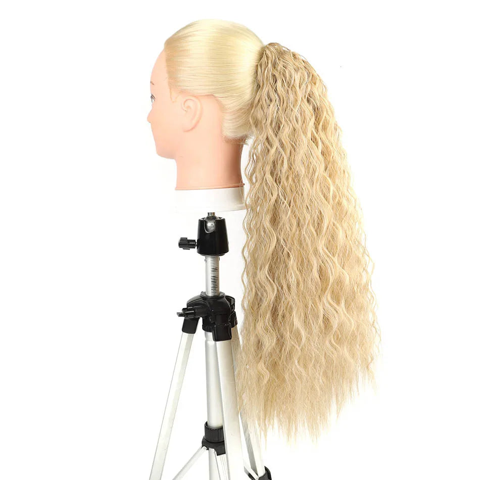 Alana Synthetic Long Natural Wave Drawstring Ponytail 22inch Clip in Hair Extensions Blonde Natural Hair Fake Weave Ponytails
