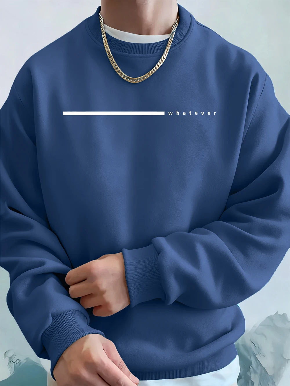 Simple Whatever Letter Printed Men'S Sweatshirt Winter Loose Hoodie Sports Crewneck Fleece Warm Sportswears Basics Men Clothes BAZAARHUBO