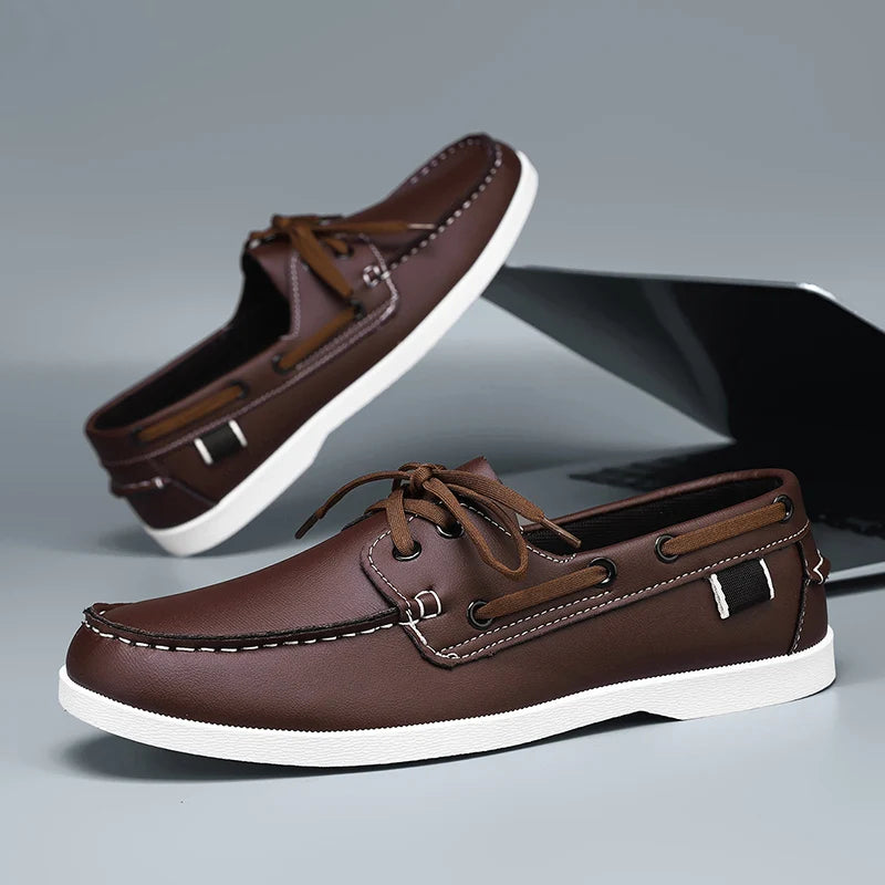 Men Loafers Strap Design Boat Shoes PU Leather High Quality Comfortable Slip-On Soft Flat Driving Shoes For Male Plus Size 40-48