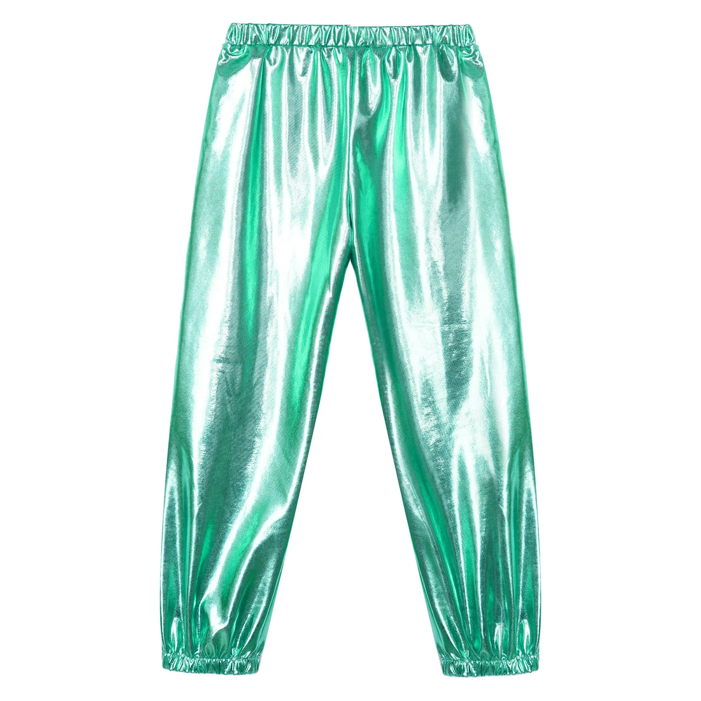 Kids Girls Fashion Party Clothes Glossy Metallic Elastic High Waist Dance Pants Hip Hop Trousers Streetwear Dancewear Sweatpant