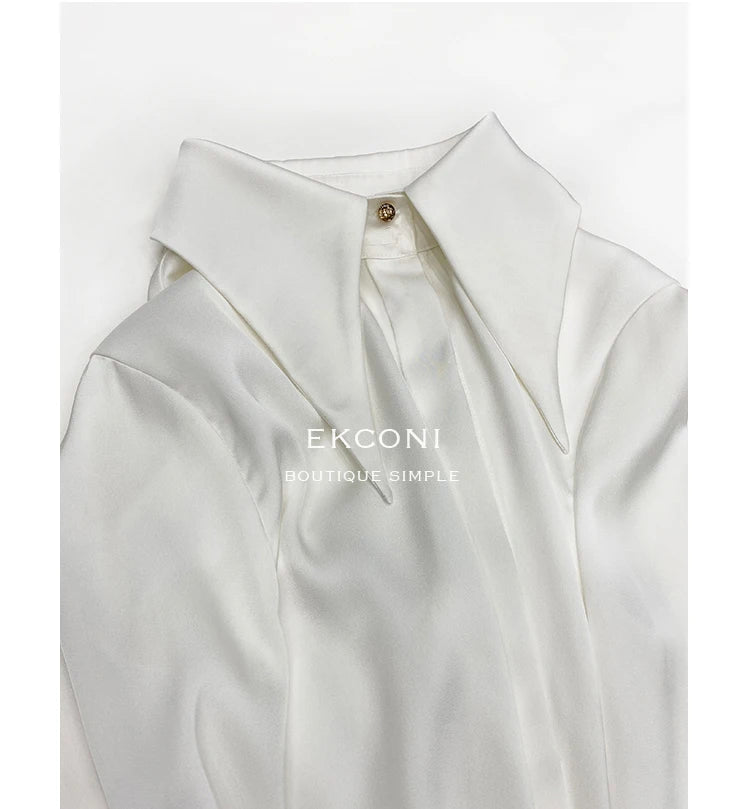 Stylish Elegant Turn Down Collar White Long Sleeve Satin Shirts Fashion Woman Vintage Blouse 2024 Office Lady Tops Blusas 16946