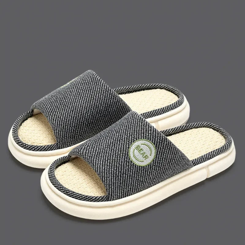 Couples Home Linen Slippers Women Indoor Soft Comfortable Bedroom Slides Men Leisure Non Slip House Shoes Platform Cotton Flats