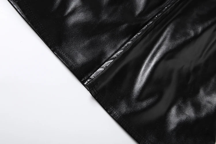 Kliou Faux Leather T-Shirts Woman Turtleneck Hidden Clasp Hollow Short Sleeve Hot Girls High Street Wild Style Classic Crop Tops