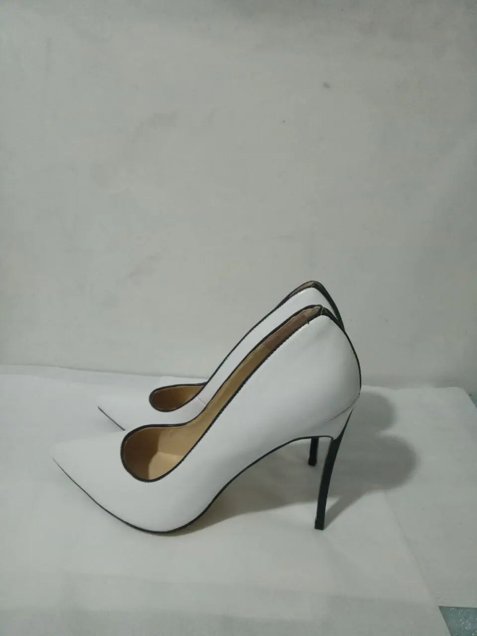Spring and Autumn New Pointed Shallow Leather Single Shoes Metal Fine High Heel Banquet Dress Customized Large Size Women's Shoe