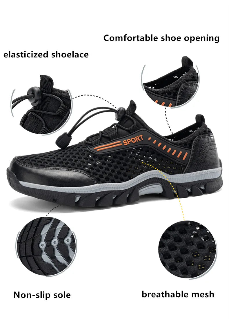 Breathable Mesh Men's Sneakers Outdoor Shoes For Men Summer Hiking Shoes Big Size 39-47 Wading Shoes Athletic Walking Shoes
