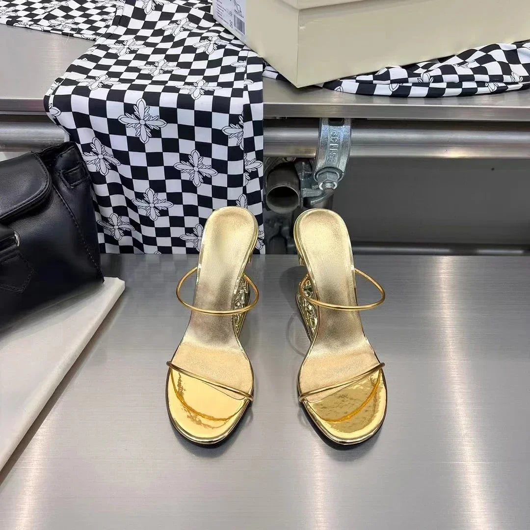 Spring Fashion Show, Teeth Shaped Heels, High Heels with Exposed Toes, Sloping Heels, Round Toe Fashion Women's Shoes