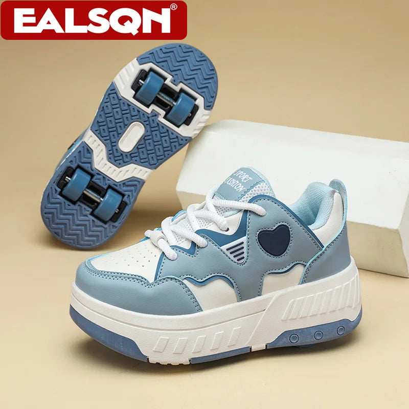 Kids Roller Skate Shoes Fashion Casual Sports Children 4-Wheels Outdoor Sneakers for Boys and Girls Gift
