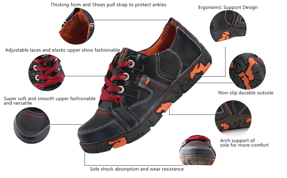 Genuine Leather Women's Flat Sneaker Shoes for Outdoor