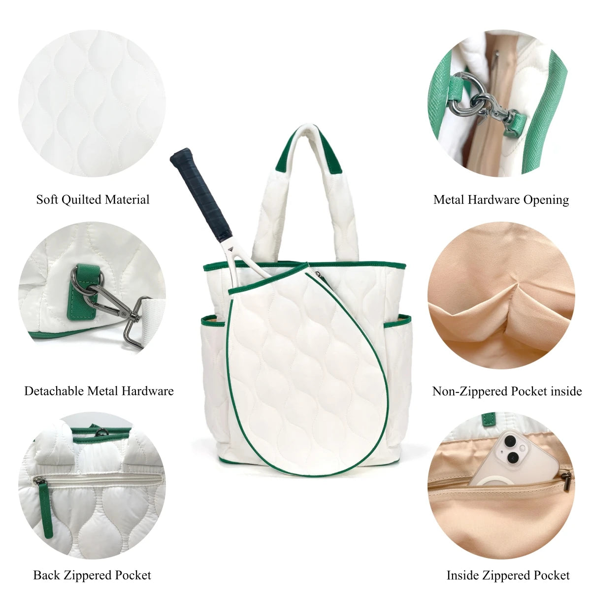 High quality women Large Capacity Zipper Tennis Racket Sling Sport Quilted Puffer Pickleball Bag Large Capacity Duffel Bag