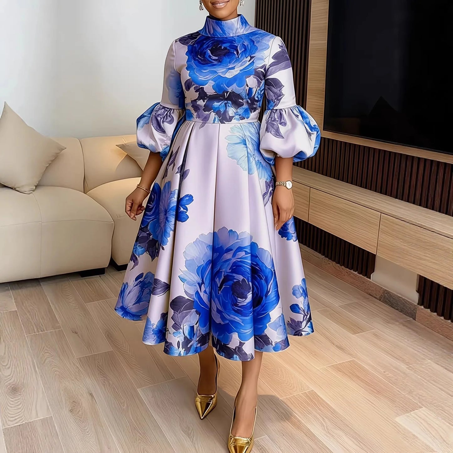 African Dresses for Women Elegant Ankara Dashiki Spring Summer Midi Dress Ladies Traditional Africa Clothing