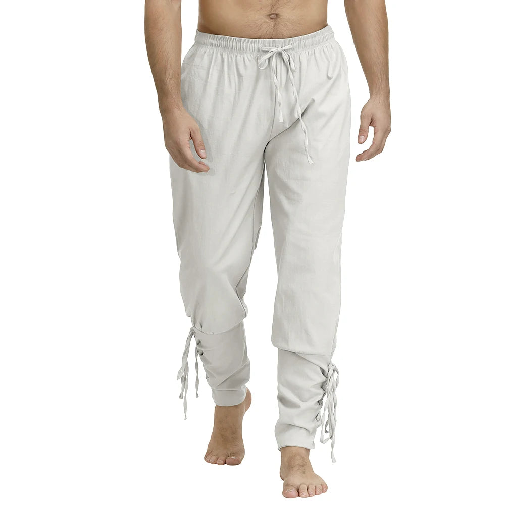 Medieval Pants for Men Costume Cosplay Renaissance Bandage Pants Gothic Trousers Plus Size Pirate Pants Brown Black