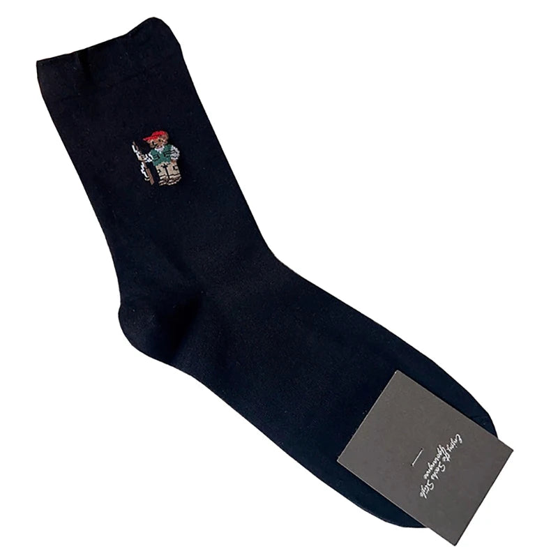 Good Quality Cartoon Gentleman Bear Men's Socks Cotton Harajuku Style Sport Boys Skateboard Novelty Breathable  Christmas Gifts