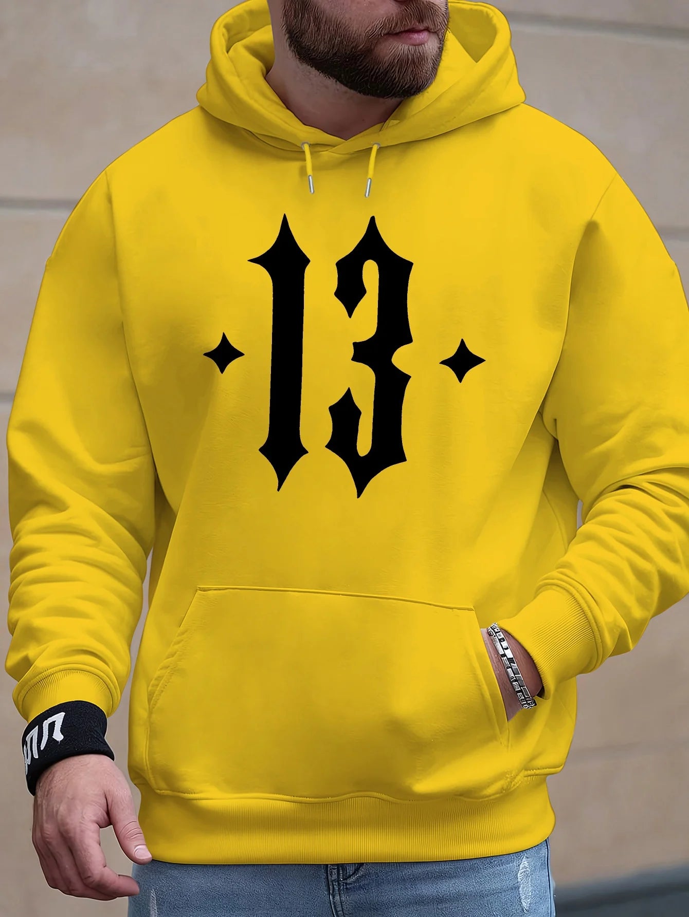 Men'S Hooded Sweatshirt with Number 13 Print - Casual, Comfortable Pullover for Fall and Winter, Long Sleeve Casual Style Top