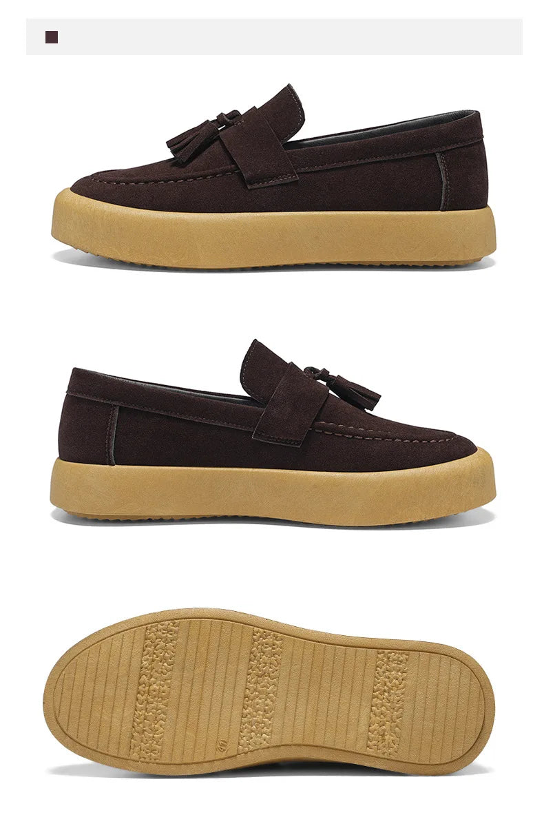 Mens Loafers Tassel Shoes Autumn  Fours Season British Style Fashion Casual Shoes Trendy Platform Anti Slip Vulcanized Shoes